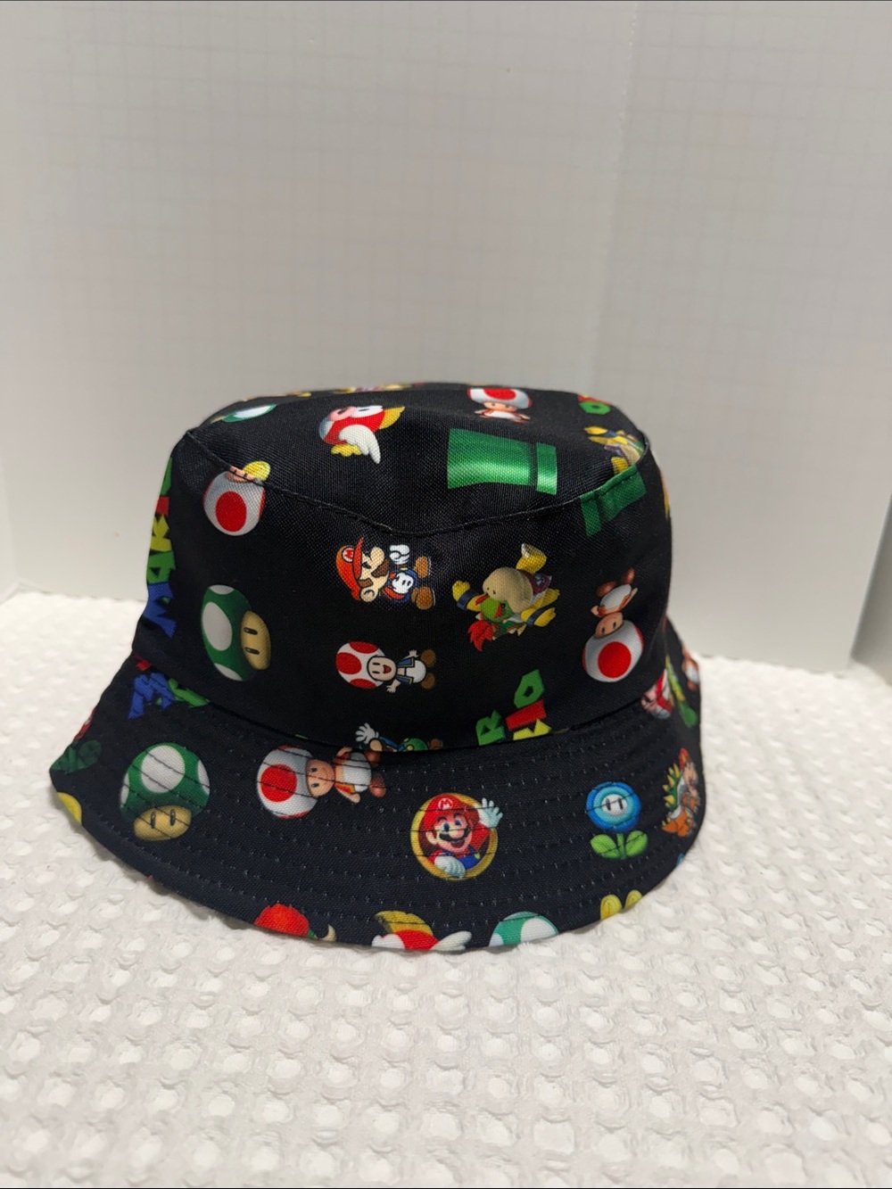 Kids Black Graphic Bucket Hat with Video Game Character Motifs